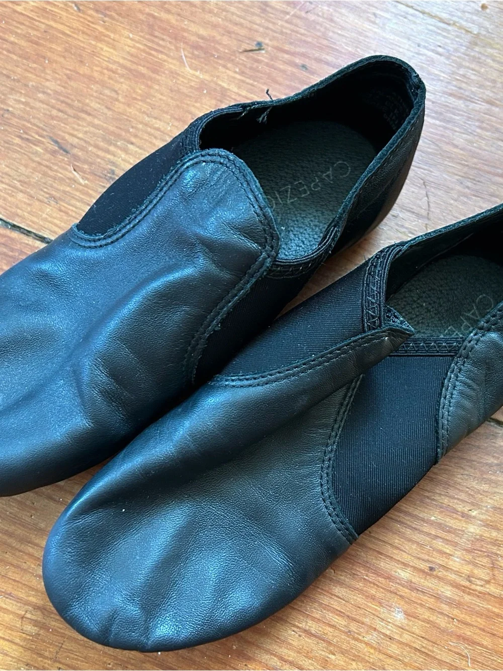 Kids Black Slip-On Leather Dance Shoes